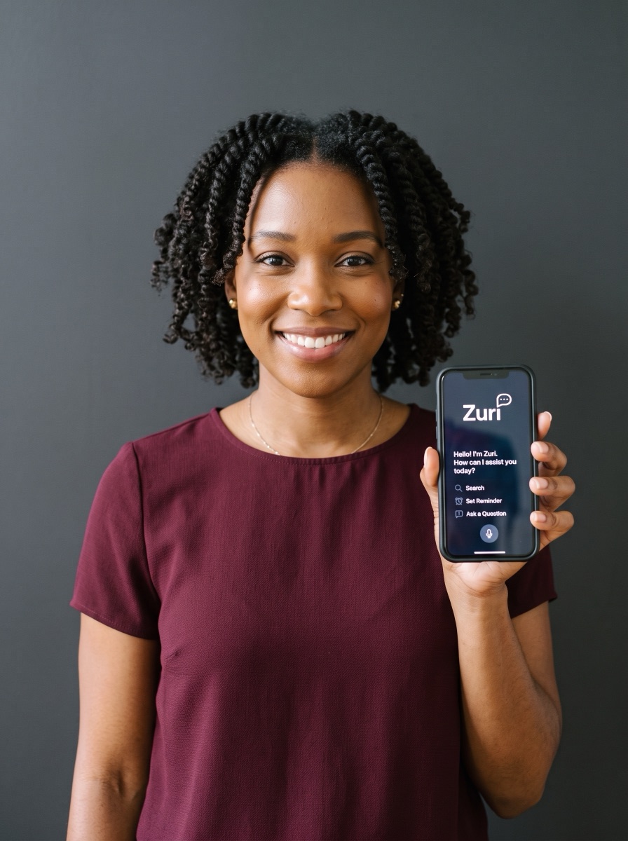 Cliente a usar o assistente virtual da Zuri no telemóvel